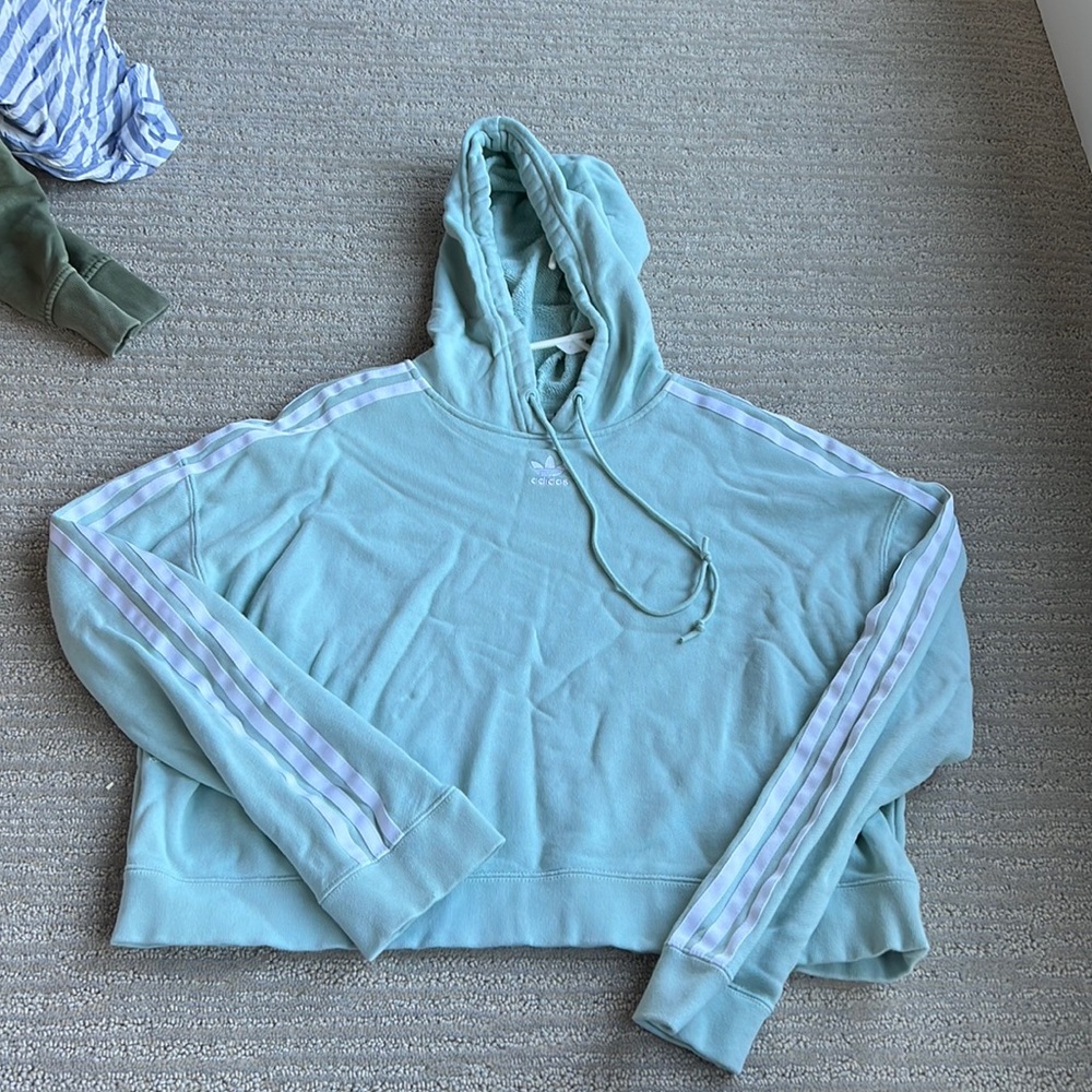 Adidas Mint Green Pastel Cropped Hoodie with stripes crop top